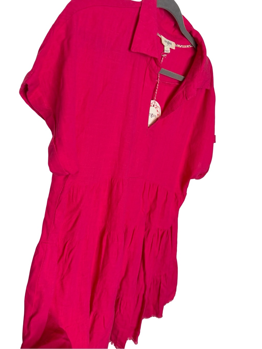 ✨ Umgee Pink Linen Blend Tiered Babydoll Mini Dress Size Large NWT ✨ - Picture 3 of 6